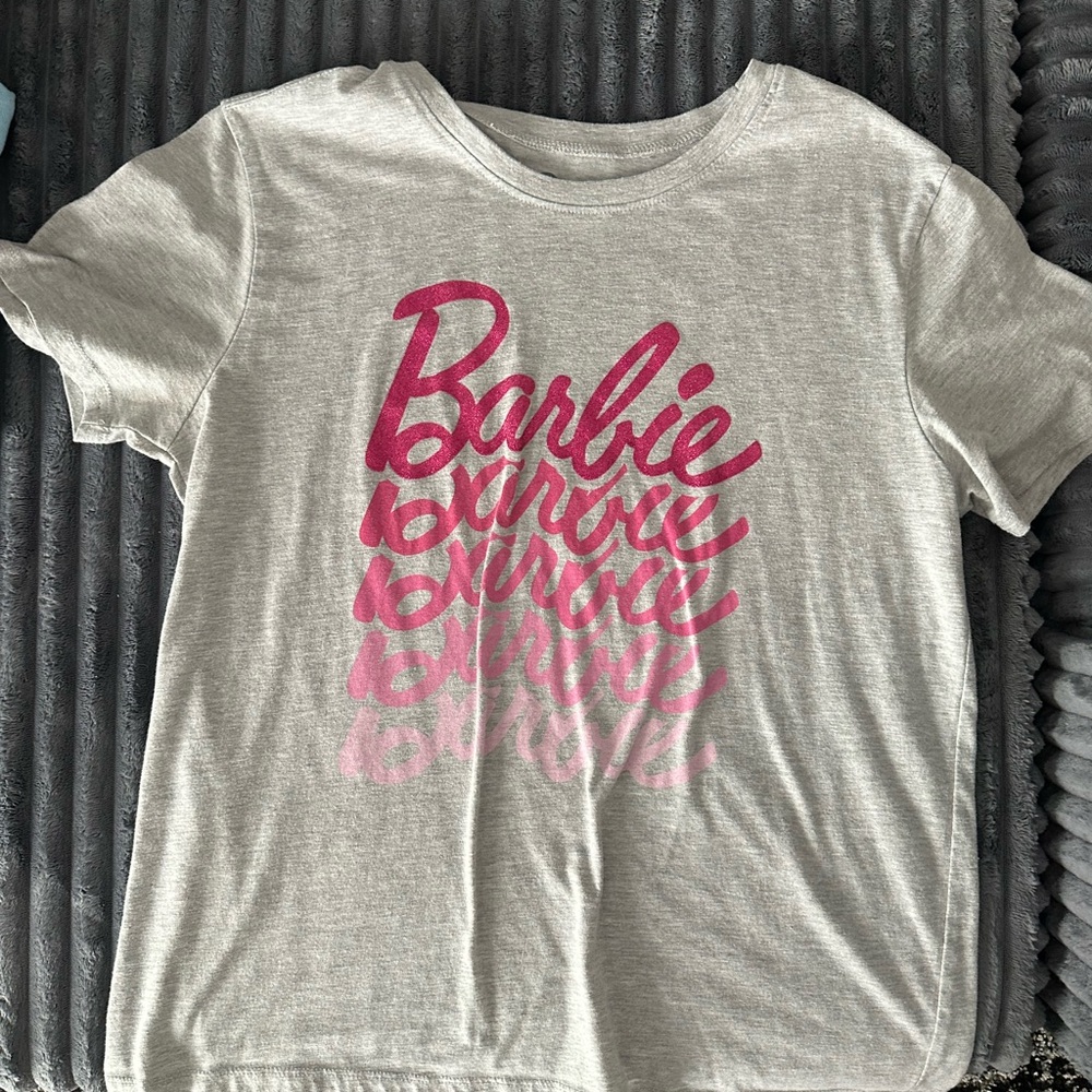 Barbie tees in Light Gray with Pink Script